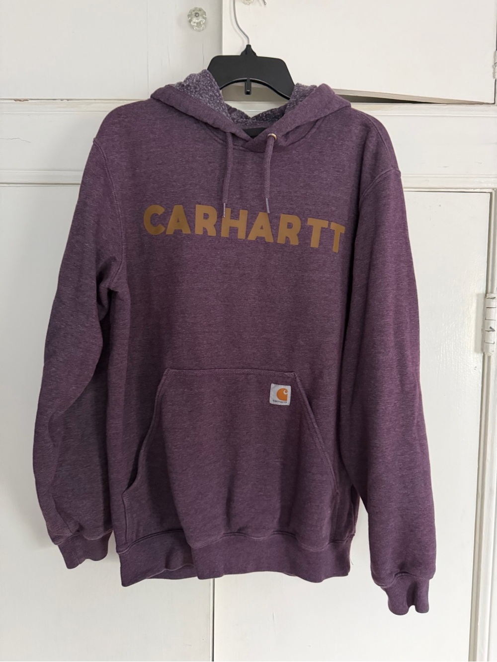 Carhartt Men's Purple Crewneck Hoodie with Gold Logo